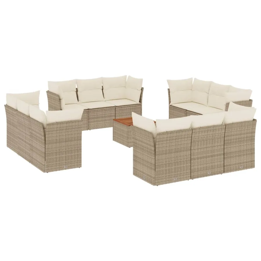 Salon de jardin avec coussins 13 pcs beige résine tressée - 2