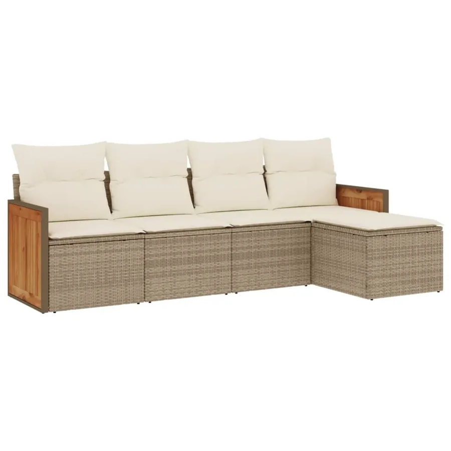 Salon de jardin avec coussins 5 pcs beige résine tressée - 2