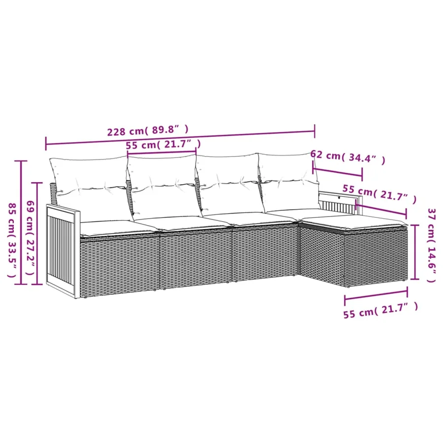 Salon de jardin avec coussins 5 pcs beige résine tressée - 3