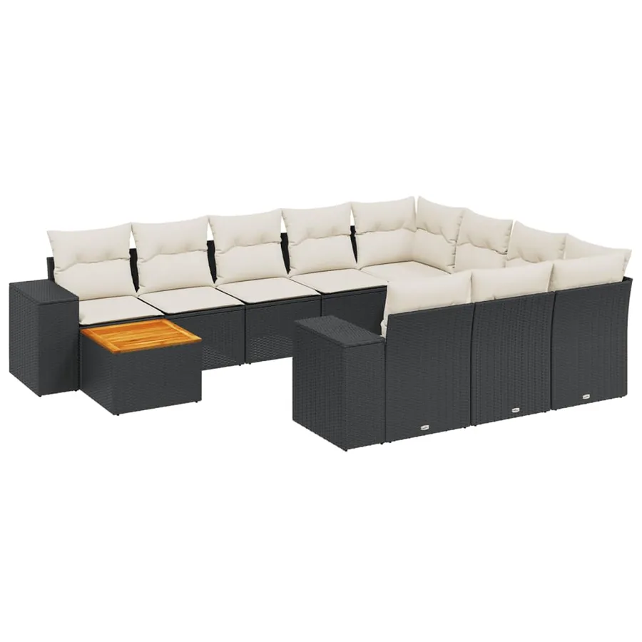 Salon de jardin 11 pcs avec coussins noir résine tressée - 2