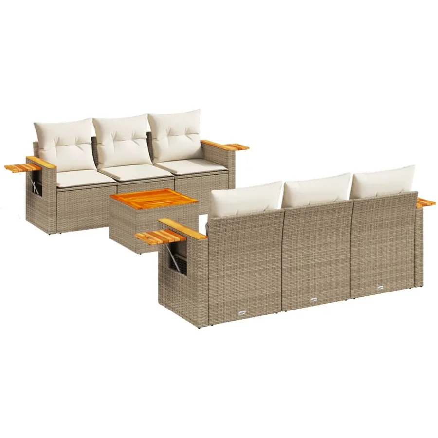 Salon de jardin avec coussins 7 pcs beige résine tressée - 2