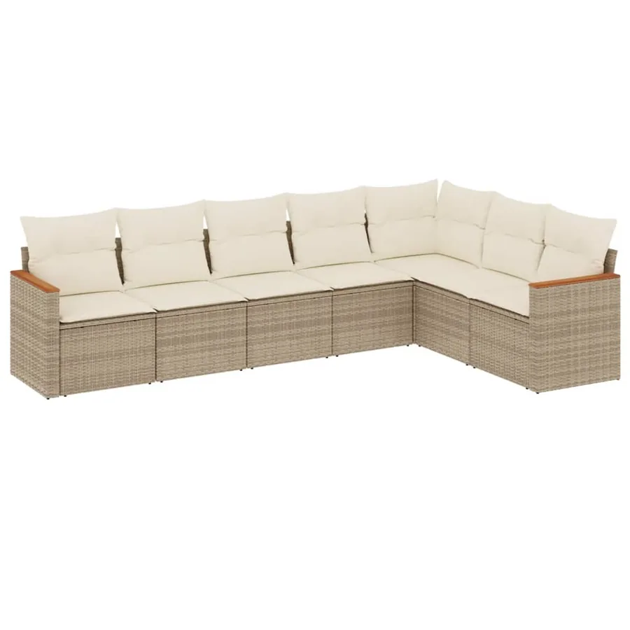 Salon de jardin avec coussins 7 pcs beige résine tressée - 2