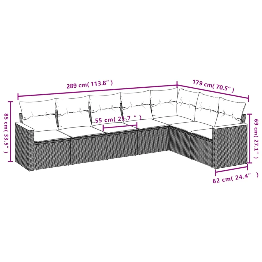 Salon de jardin avec coussins 7 pcs beige résine tressée - 3