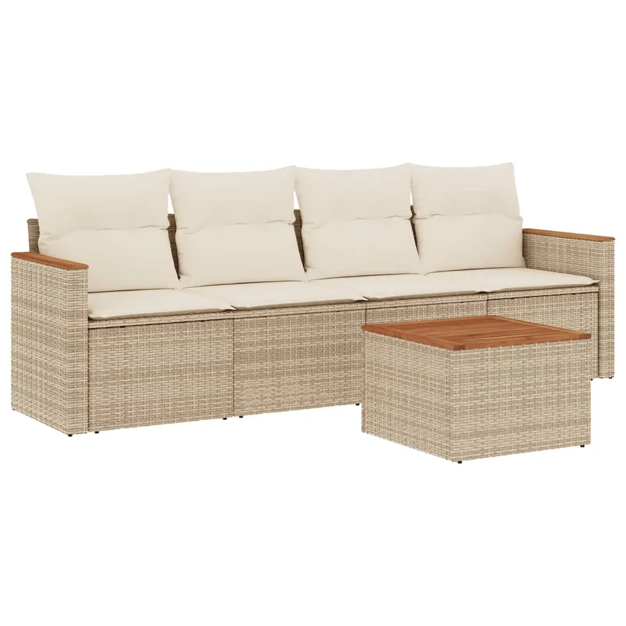 Salon de jardin avec coussins 5 pcs beige résine tressée - 2