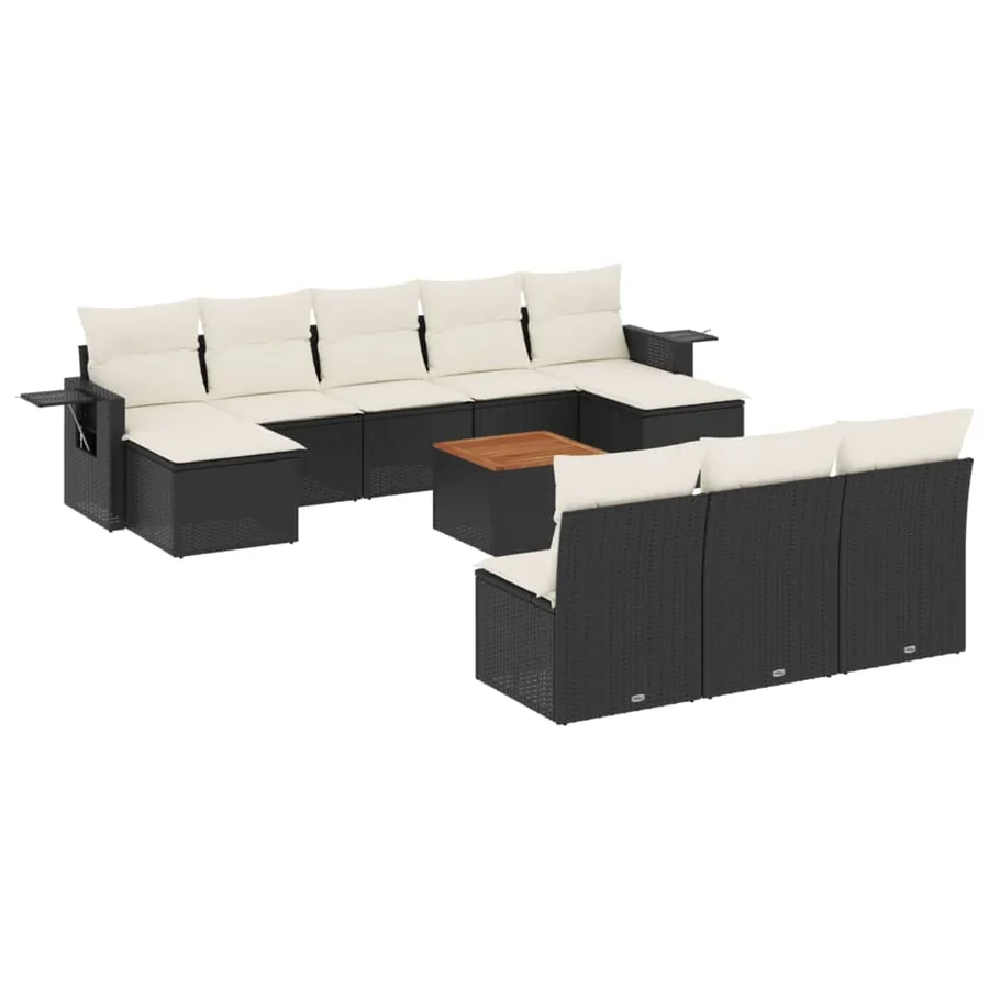Salon de jardin 11 pcs avec coussins noir résine tressée - 2