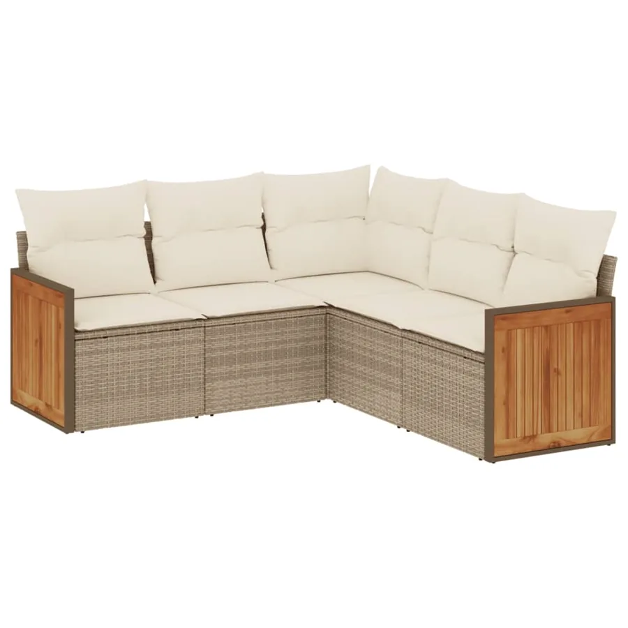 Salon de jardin avec coussins 5 pcs beige résine tressée - 2