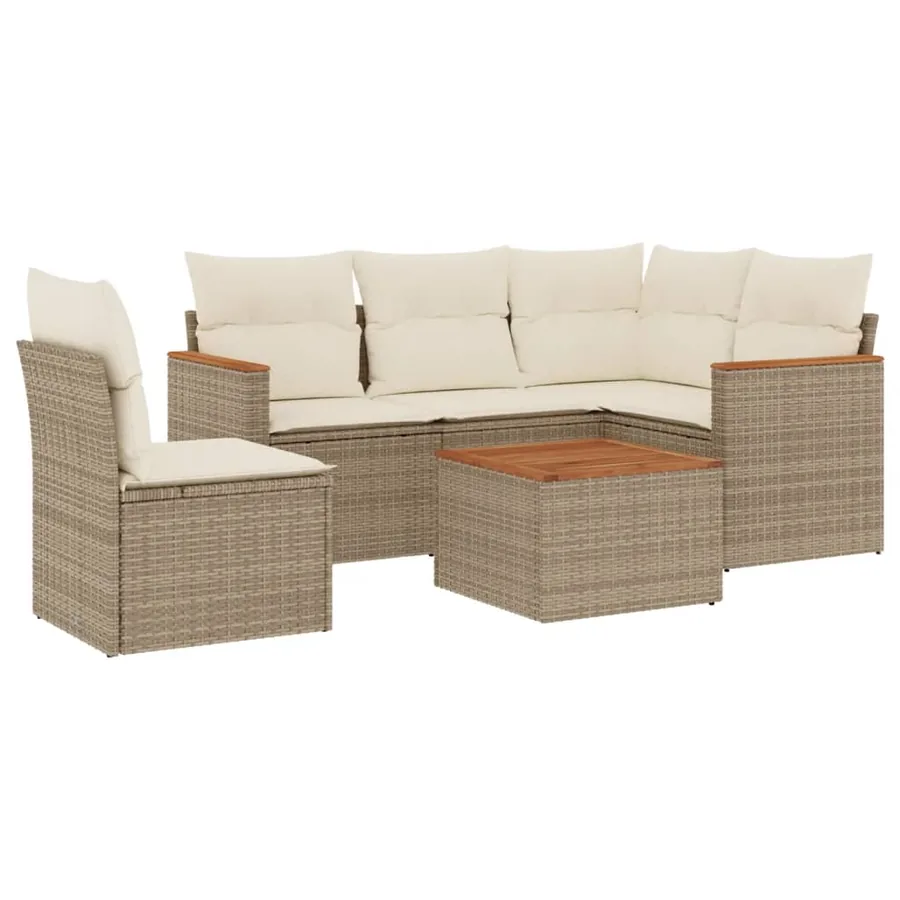 Salon de jardin avec coussins 6 pcs beige résine tressée - 2
