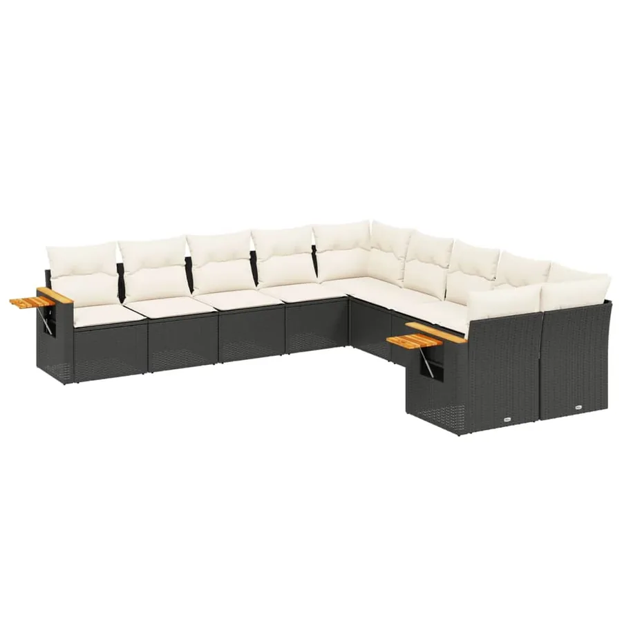 Salon de jardin 10 pcs avec coussins noir résine tressée - 2
