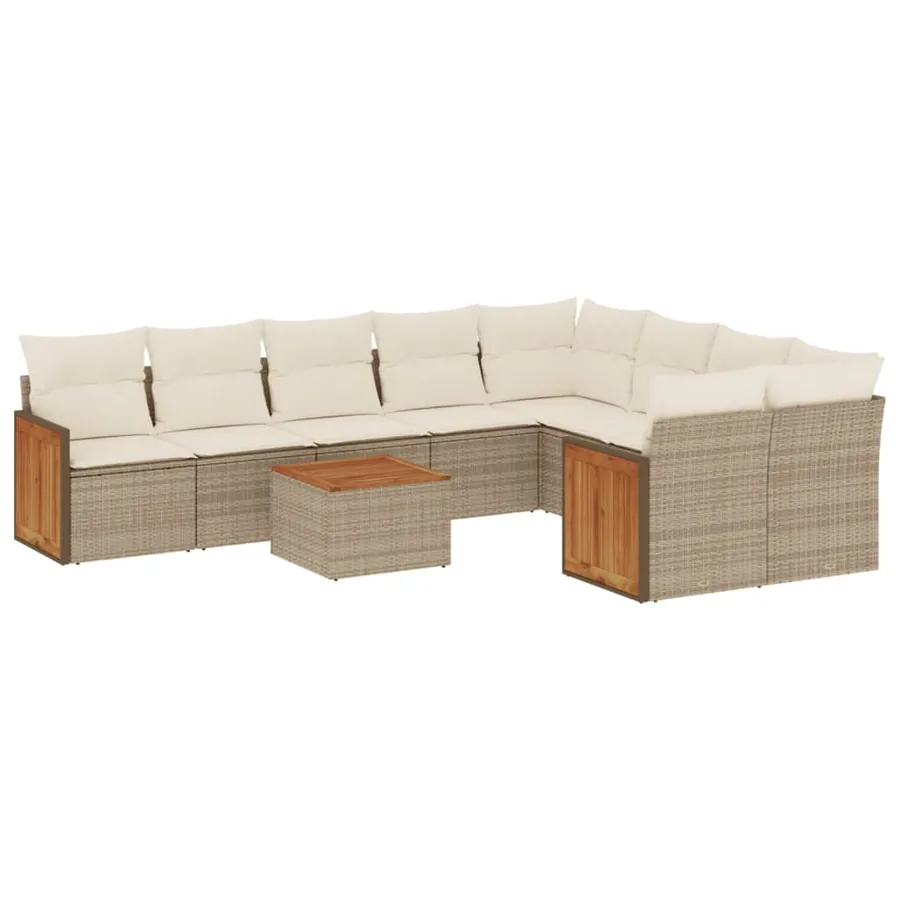 Salon de jardin avec coussins 10 pcs beige résine tressée - 2