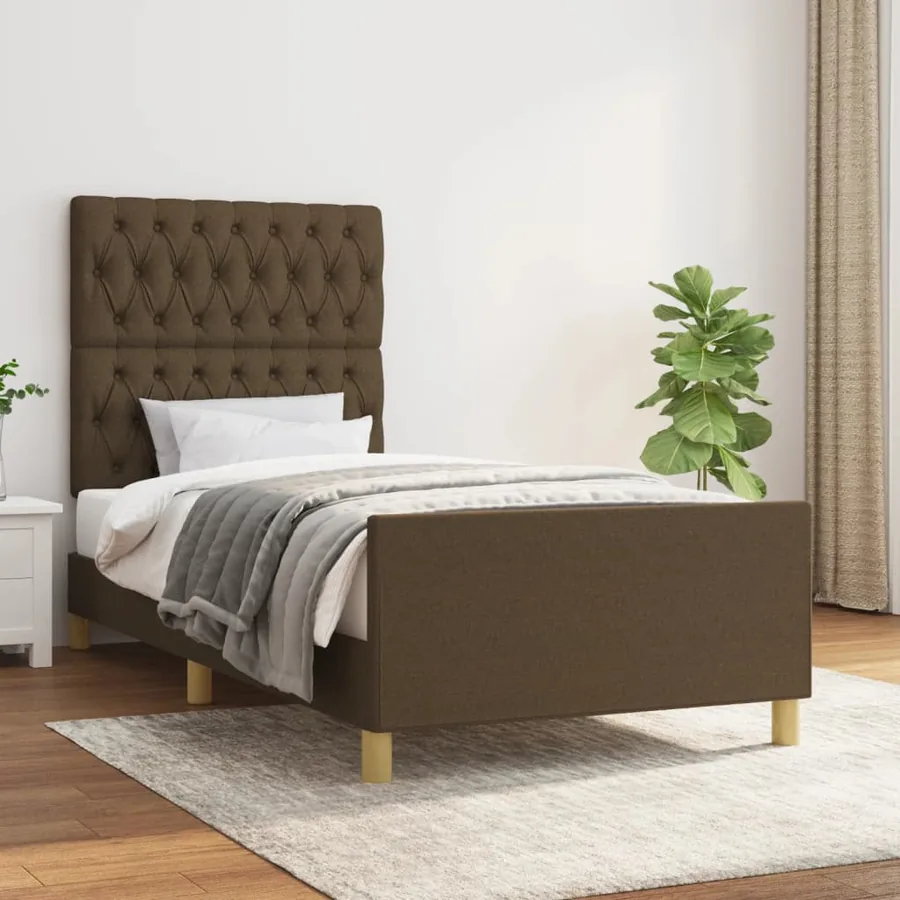 Cadre de lit sans matelas marron foncé 90x190 cm tissu