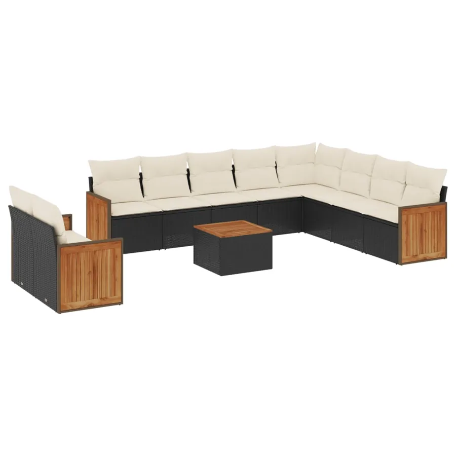 Salon de jardin 11 pcs avec coussins noir résine tressée - 2