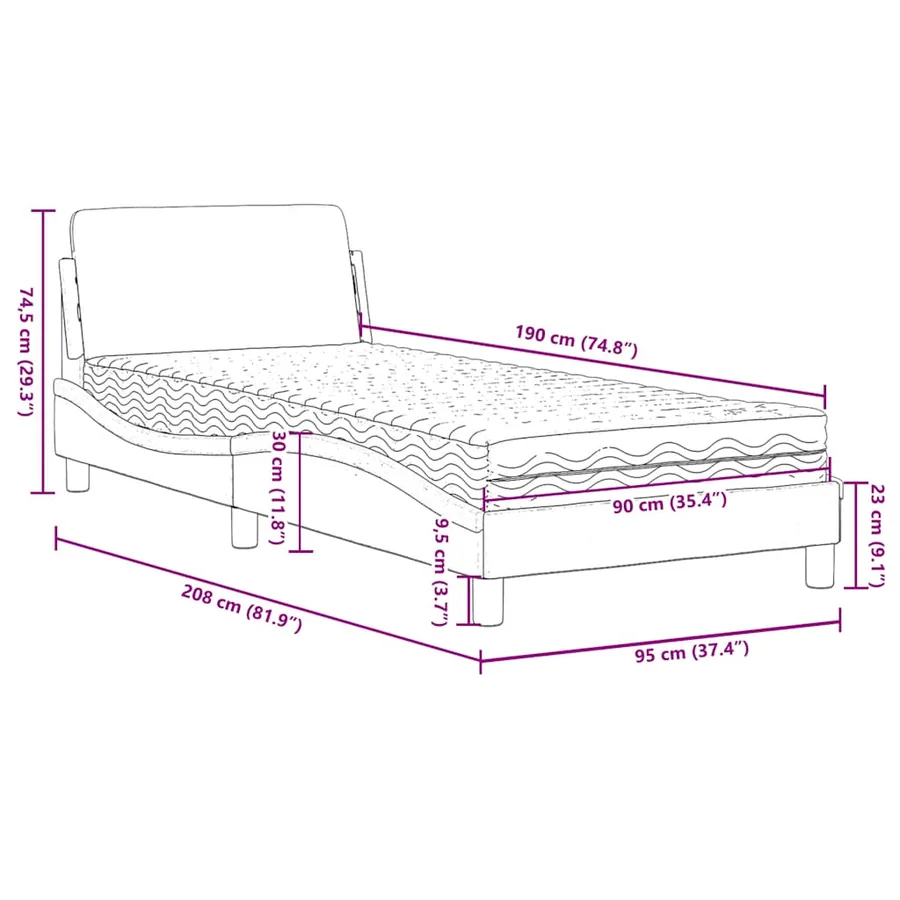 Lit avec matelas Dover bleu 90x190 cm velours - 9