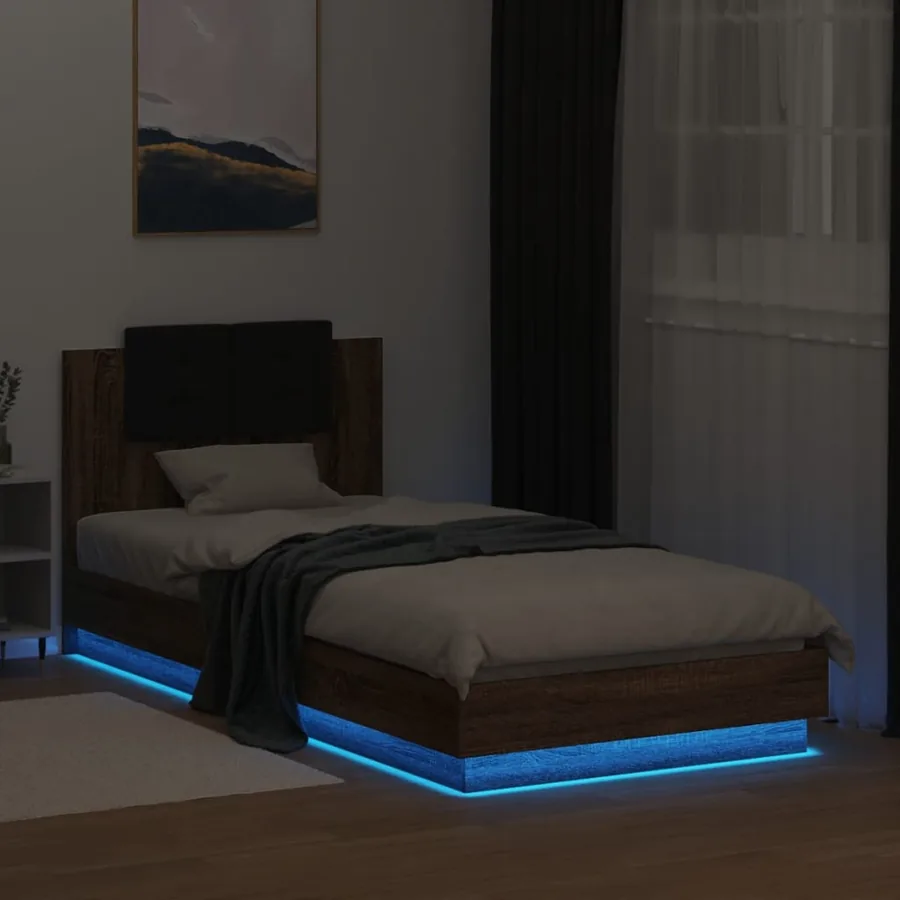 Cadre de lit avec LED sans matelas chêne marron 90x200 cm - 4