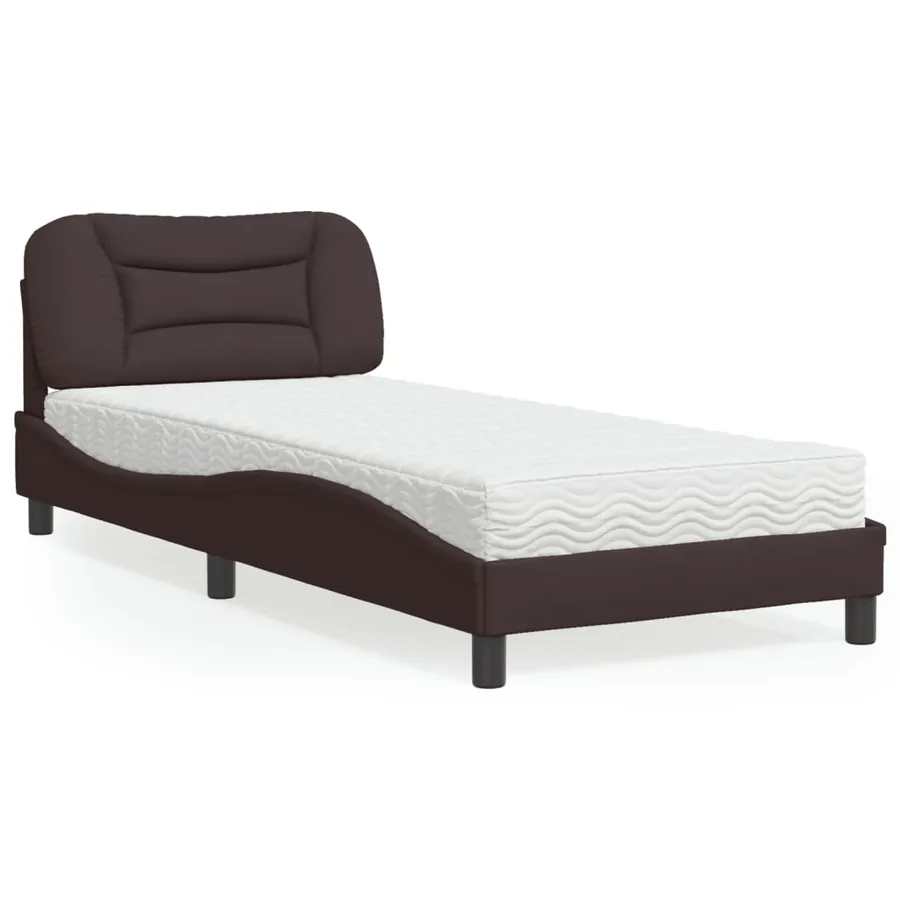 Lit avec matelas Hvar marron foncé 90x190 cm tissu
