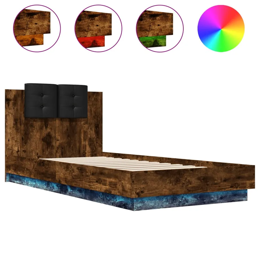 Cadre de lit avec LED sans matelas chêne fumé 100x200 cm - 2