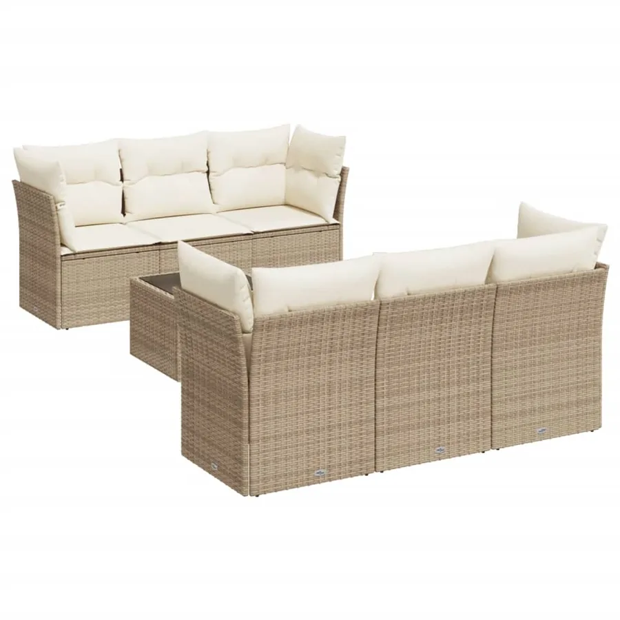 Salon de jardin avec coussins 7 pcs beige résine tressée - 2