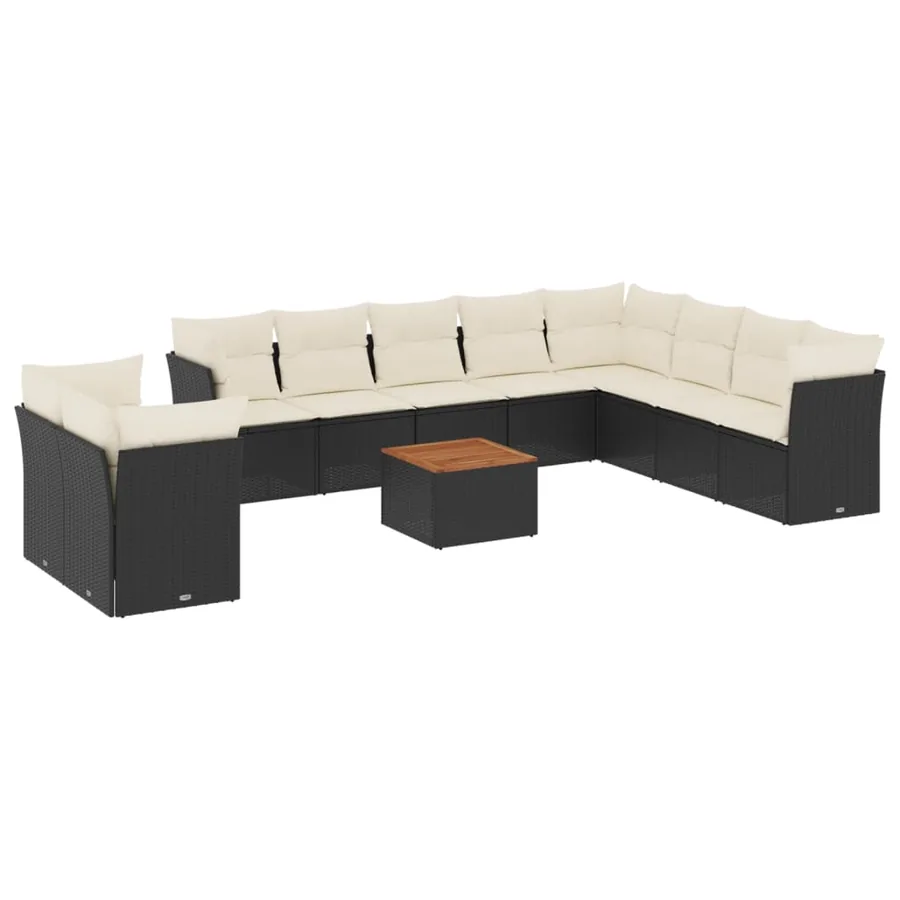 Salon de jardin 11 pcs avec coussins noir résine tressée - 2