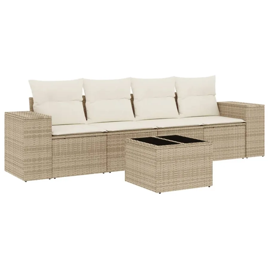 Salon de jardin avec coussins 5 pcs beige résine tressée - 2
