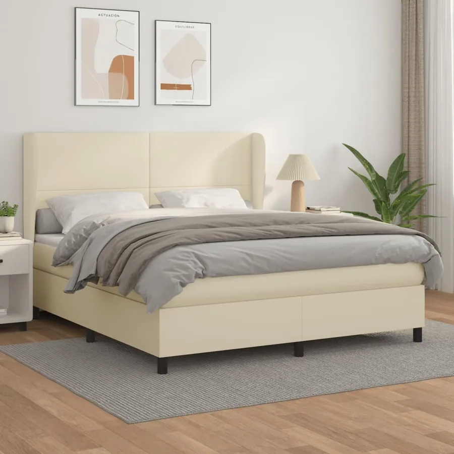 Sommier à lattes de lit avec matelas Crème 160x200cm Similicuir