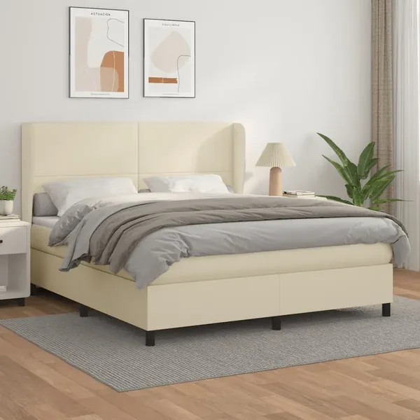 Sommier à lattes de lit avec matelas Crème 160x200cm Similicuir