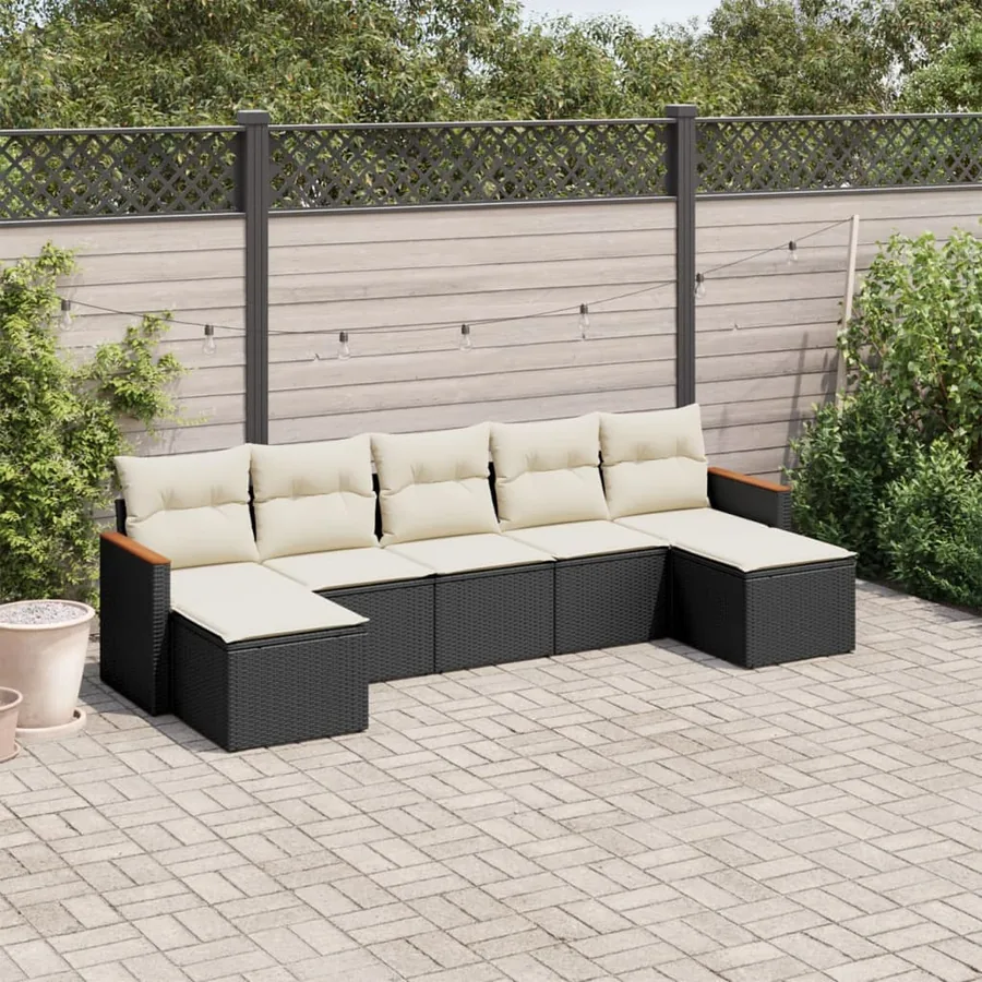 Salon de jardin 7 pcs avec coussins noir résine tressée 55 x 62 x 69 cm - 55,4 kg