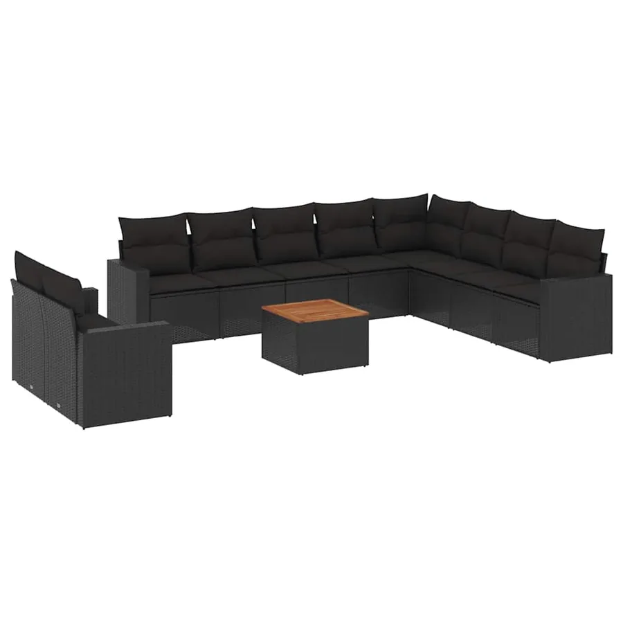 Salon de jardin 11 pcs avec coussins noir résine tressée - 2
