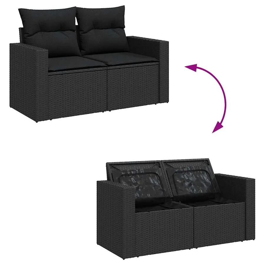 Salon de jardin 11 pcs avec coussins noir résine tressée - 5
