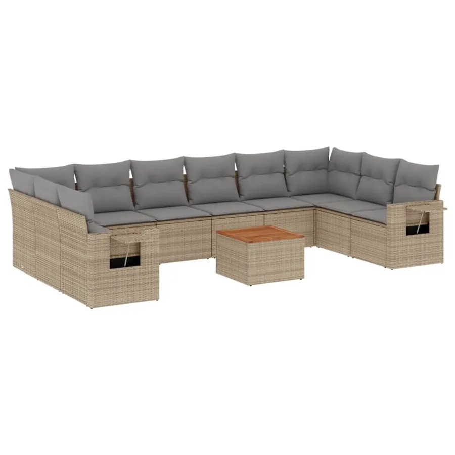 Salon de jardin et coussins 11 pcs mélange beige résine tressée - 2