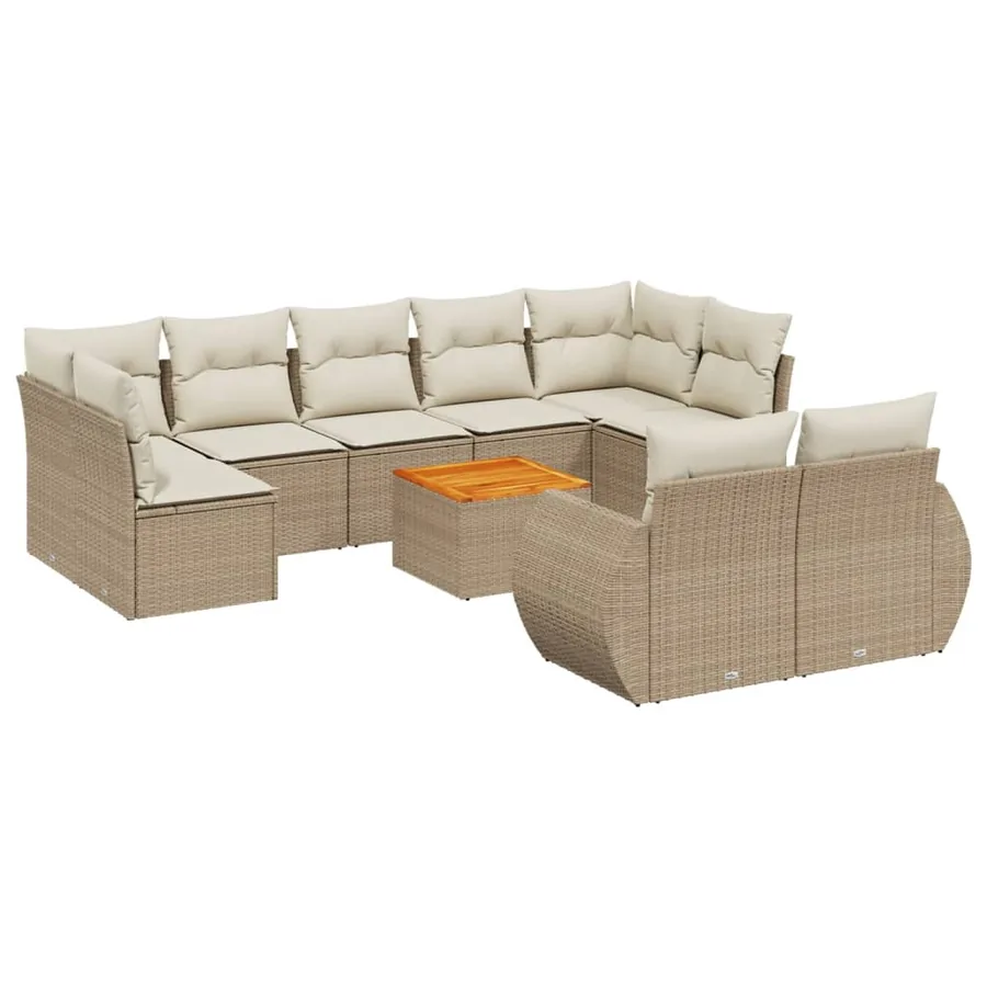 Salon de jardin avec coussins 10 pcs beige résine tressée - 2