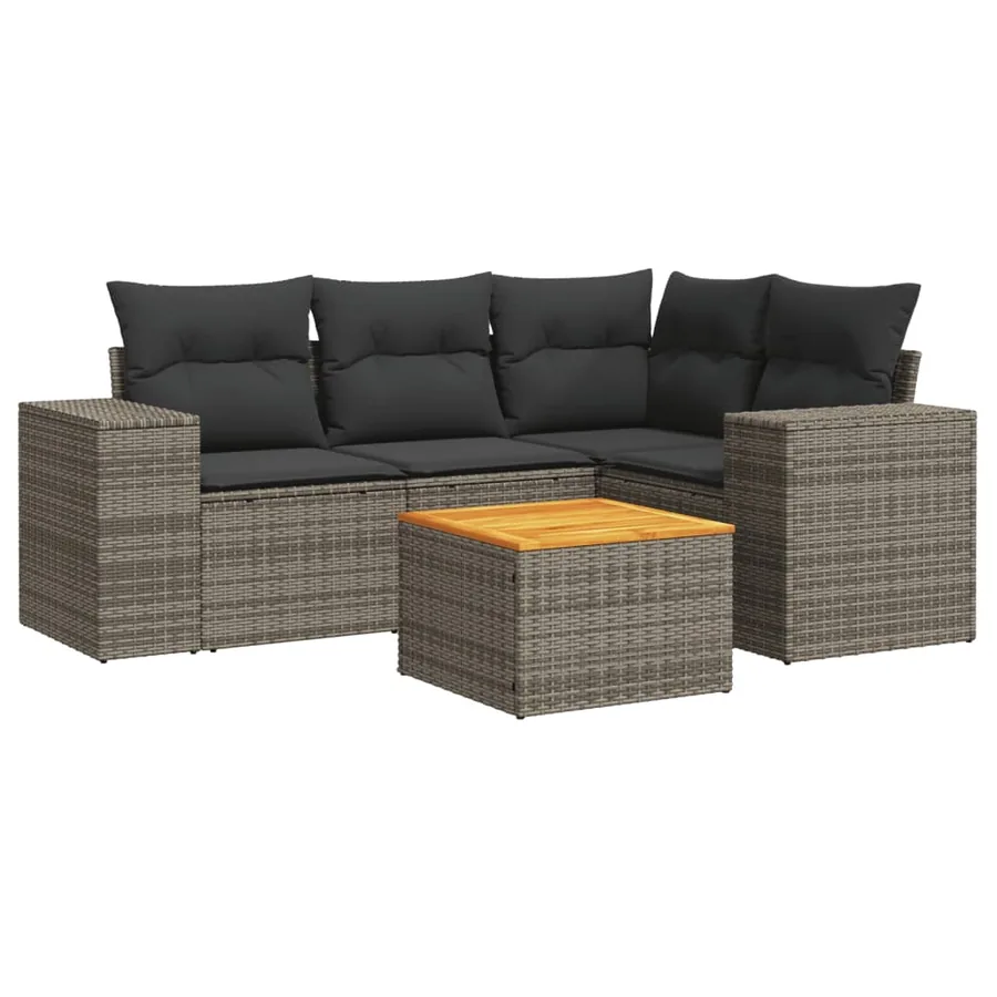 Salon de jardin 5 pcs avec coussins gris résine tressée - 2