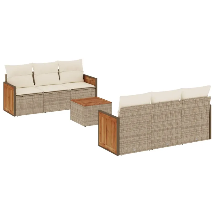 Salon de jardin avec coussins 7 pcs beige résine tressée - 2