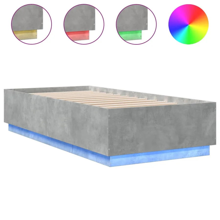Cadre de lit avec LED sans matelas gris béton 90x200 cm - 2