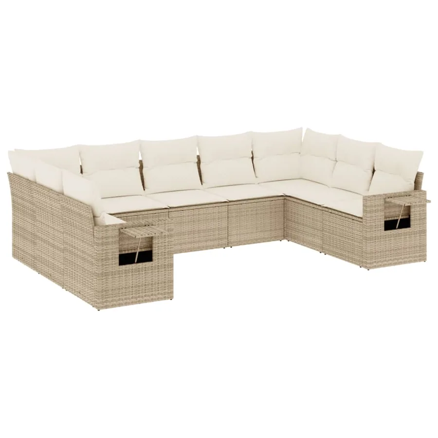 Salon de jardin avec coussins 9 pcs beige résine tressée - 2