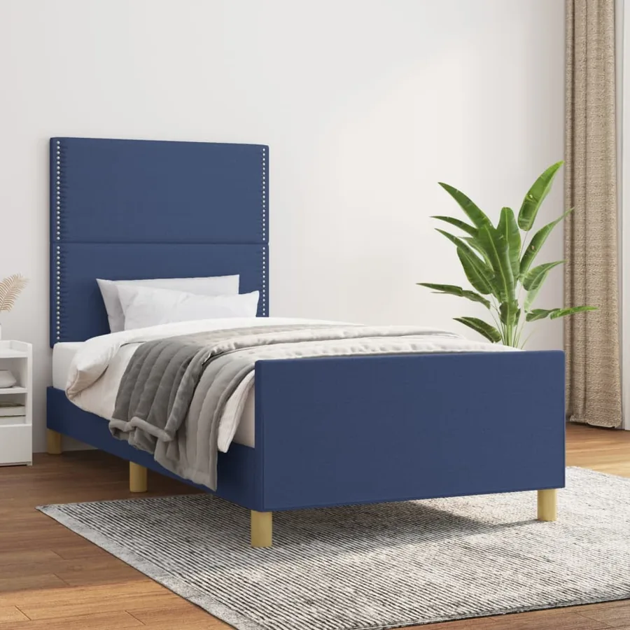 Cadre de lit sans matelas bleu 90x190 cm tissu