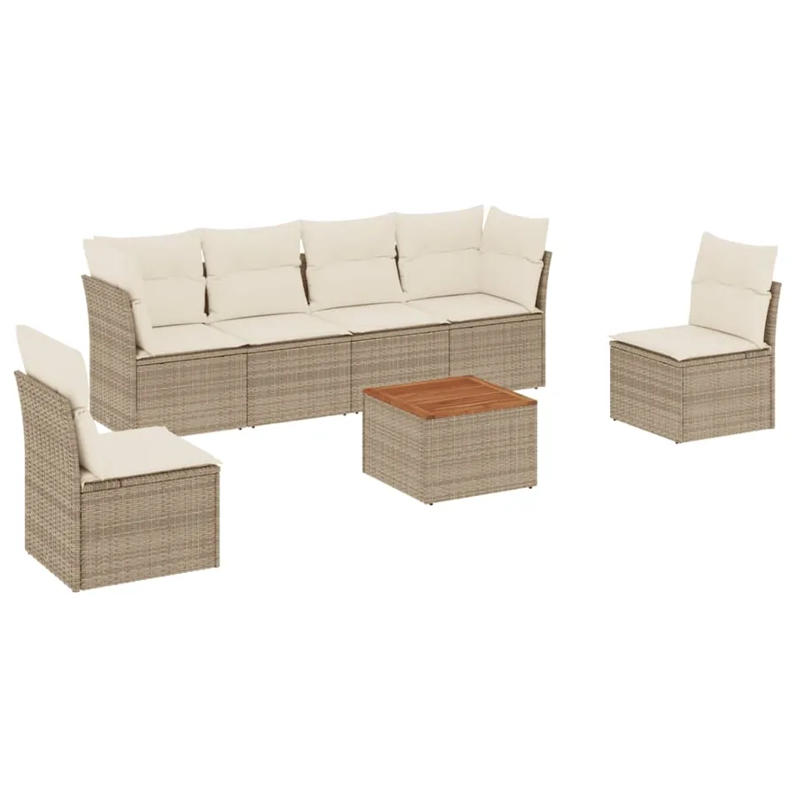 Salon de jardin avec coussins 7 pcs beige résine tressée - 2
