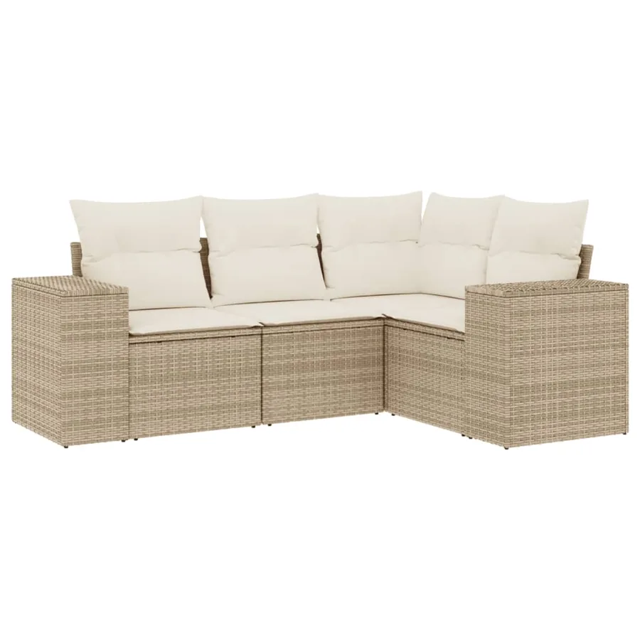 Salon de jardin avec coussins 4 pcs beige résine tressée - 2