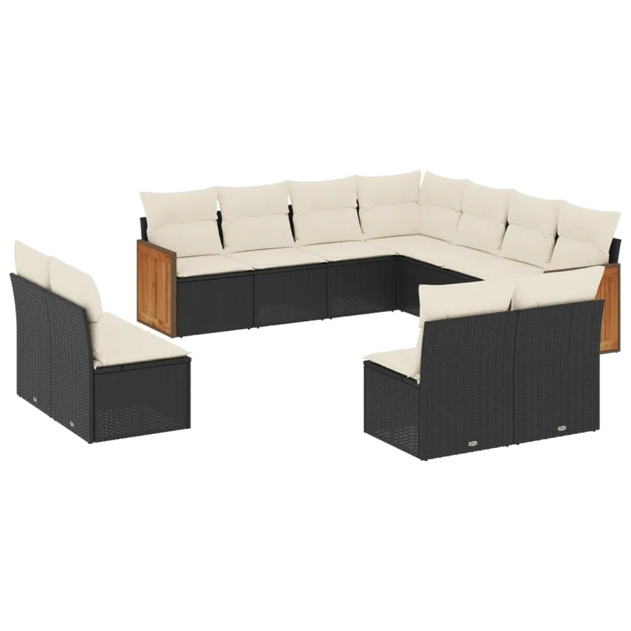 Salon de jardin 11 pcs avec coussins noir résine tressée - 2