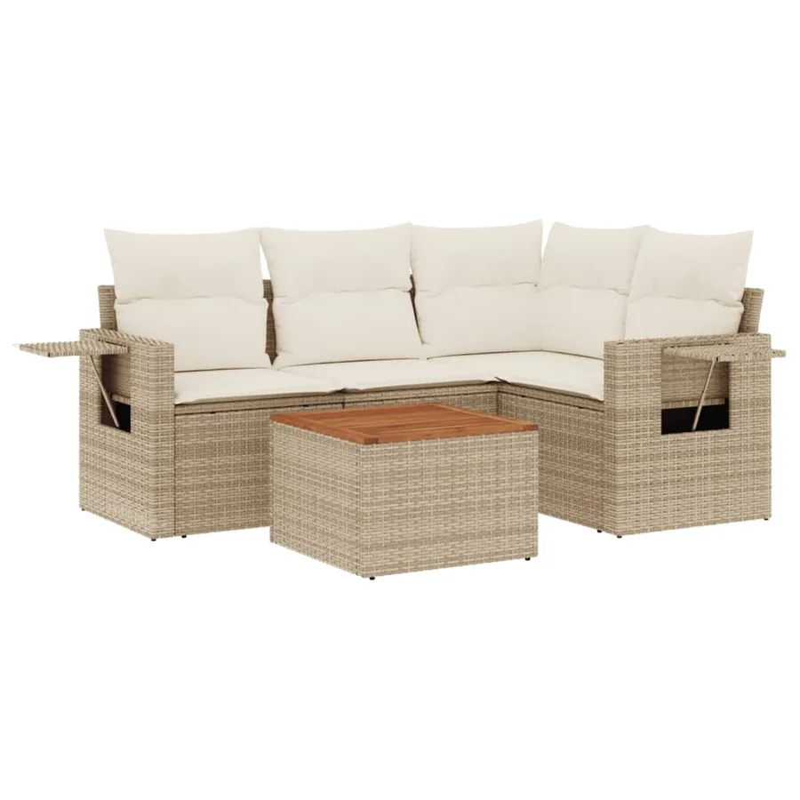 Salon de jardin avec coussins 5 pcs beige résine tressée - 2