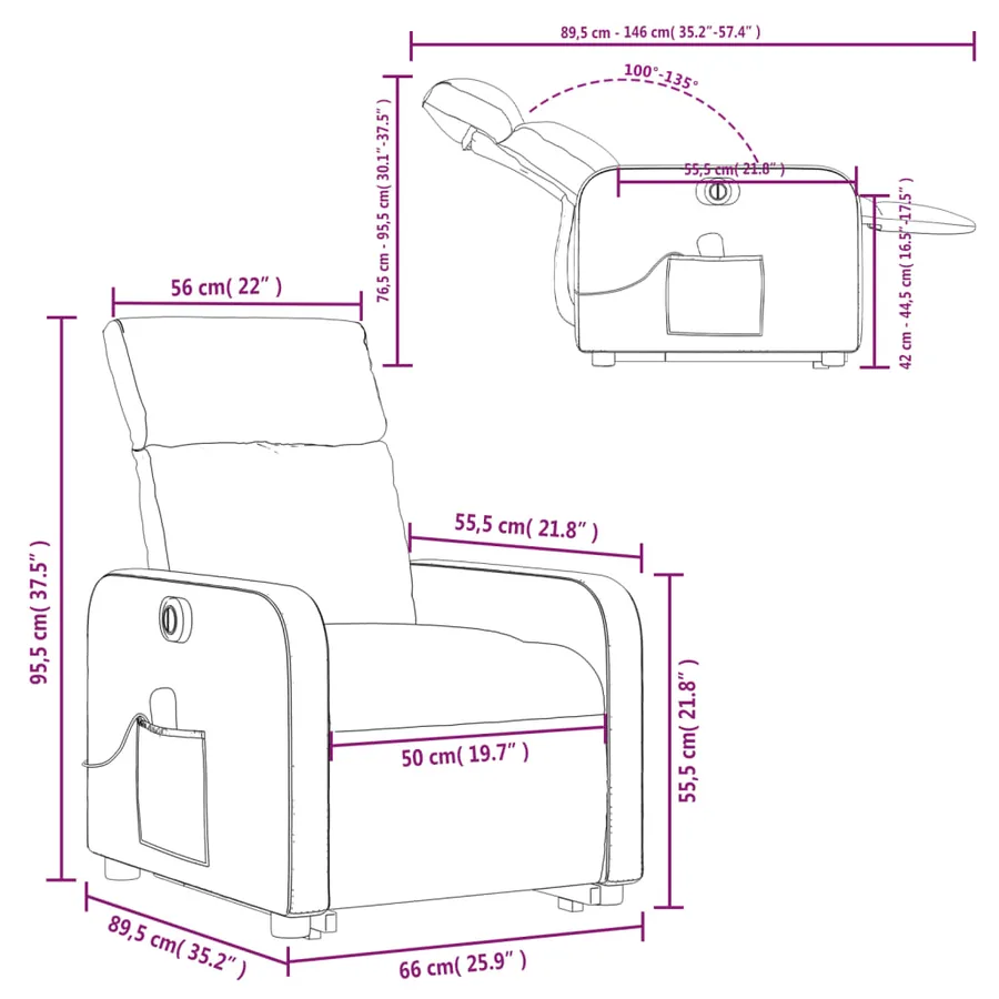 Fauteuil inclinable de massage électrique Taupe Tissu - 17