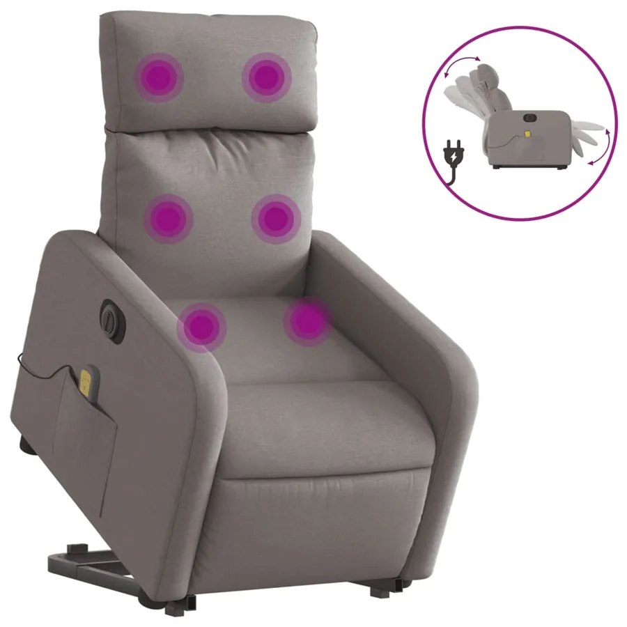 Fauteuil inclinable de massage électrique Taupe Tissu - 2