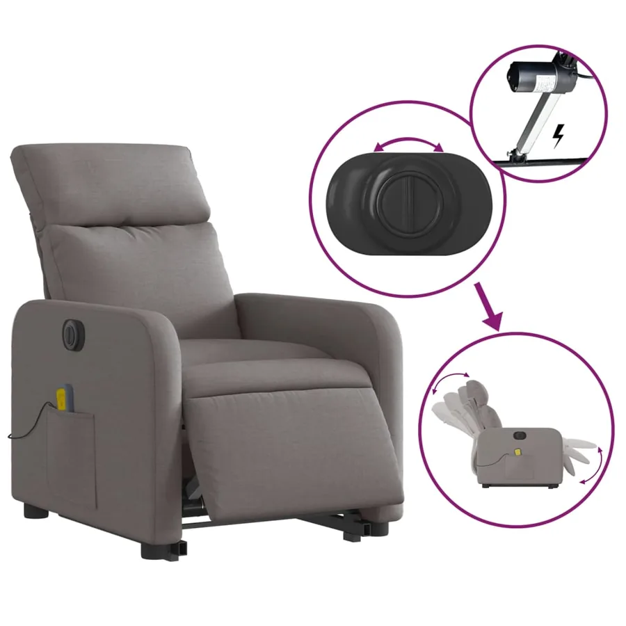 Fauteuil inclinable de massage électrique Taupe Tissu - 6