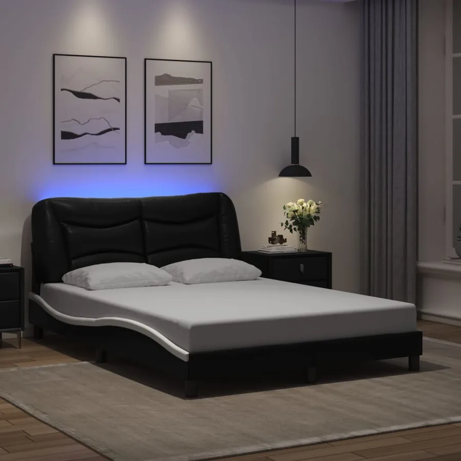 Cadre de lit avec LED sans matelas Hvar noir et blanc 120x200 cm