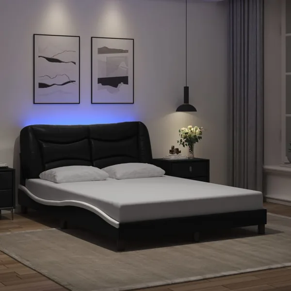 Cadre de lit avec LED sans matelas Hvar noir et blanc 120x200 cm