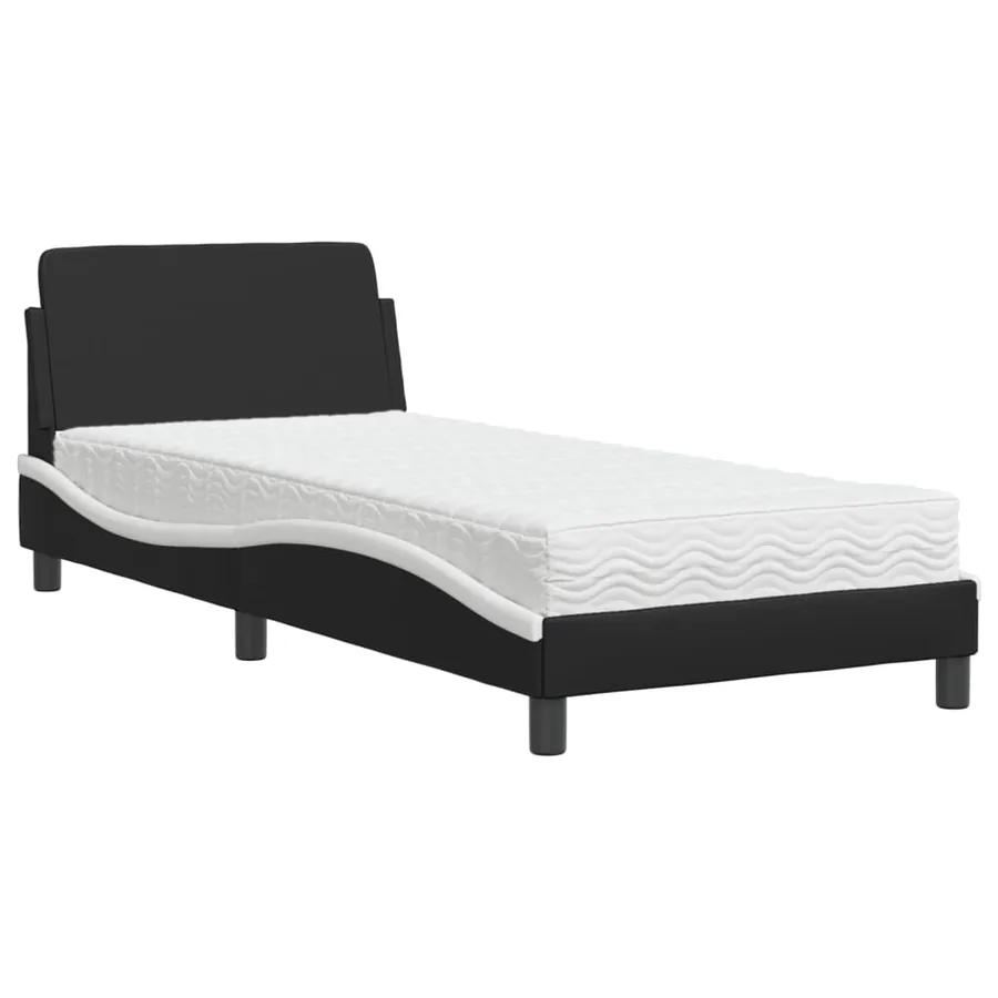 Lit avec matelas Dover noir et blanc 90x190 cm similicuir - 2