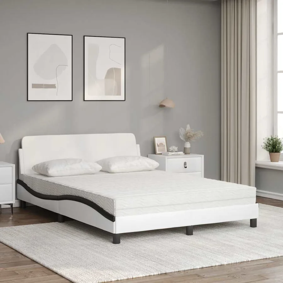 Lit avec matelas Dover blanc et noir 120x200 cm similicuir - 3