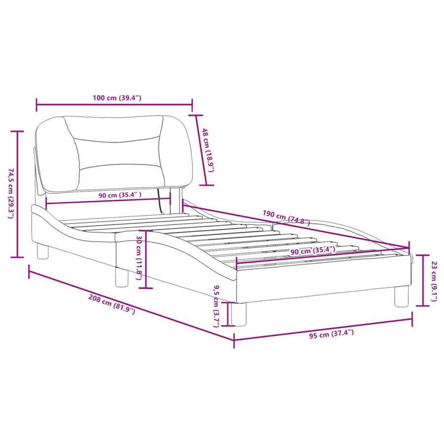Cadre de lit avec LED sans matelas Hvar noir et blanc 90x190 cm - 17