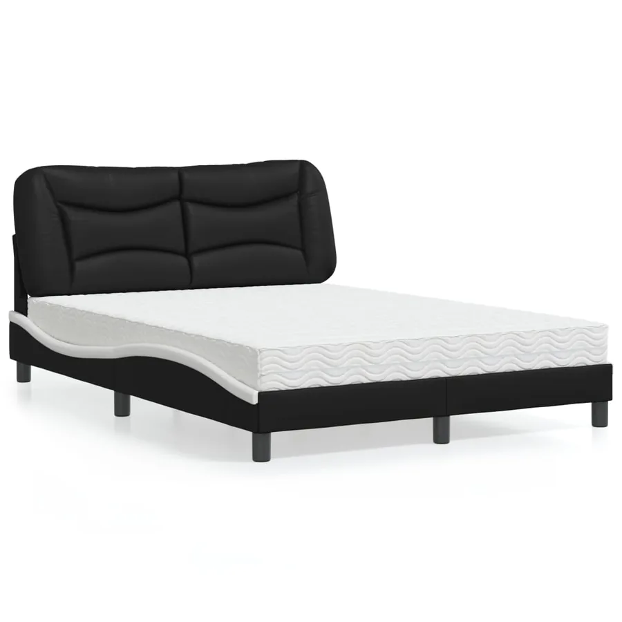 Lit avec matelas Hvar noir et blanc 120x200 cm similicuir
