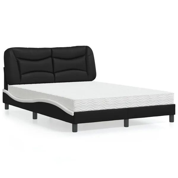 Lit avec matelas Hvar noir et blanc 120x200 cm similicuir