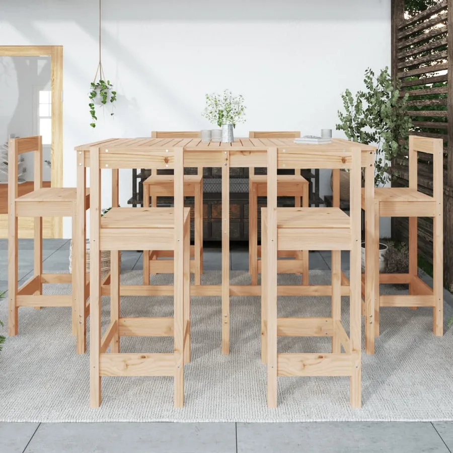 Ensemble de bar de jardin 7 pcs Bois de pin massif - 3