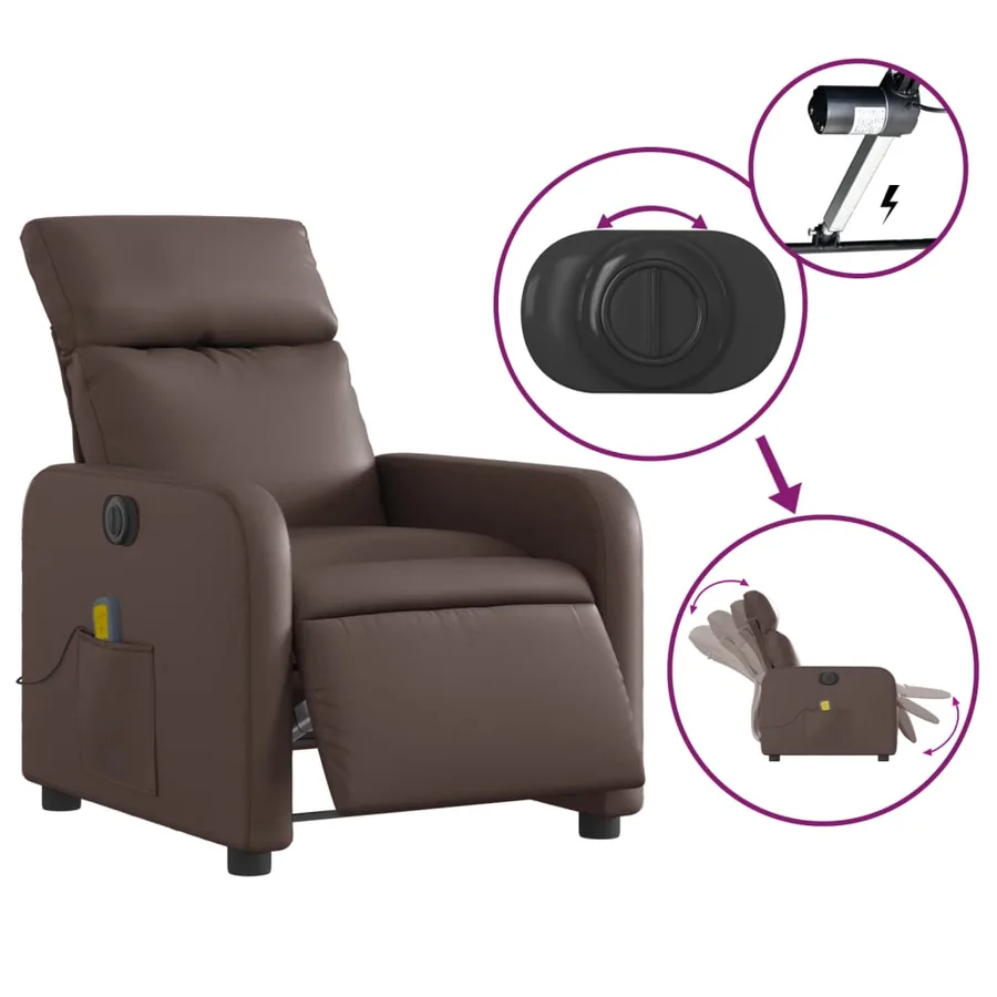 Fauteuil de massage inclinable électrique marron similicuir - 6